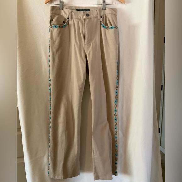 Ralph Lauren tan Pants with Blue beading around pockets and down pant legs - Picture 1 of 5